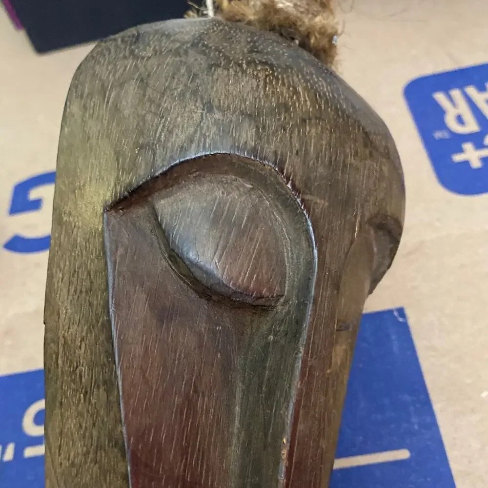 Hand Carved Indonesia Wood Mask Toraja Tau-Tau? Tribal Stiff Fiber Hair Wall Art